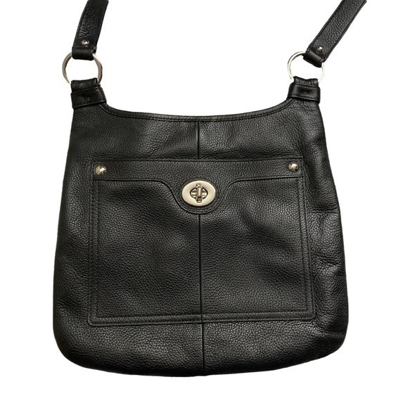 Coach black leather silver turnlock hippie bag